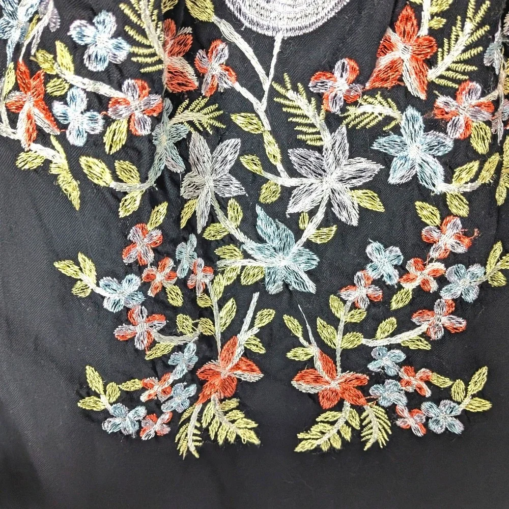 Free People Black Embroidered Peasant Tunic Dress Boho Festival Cottagecore Sz L